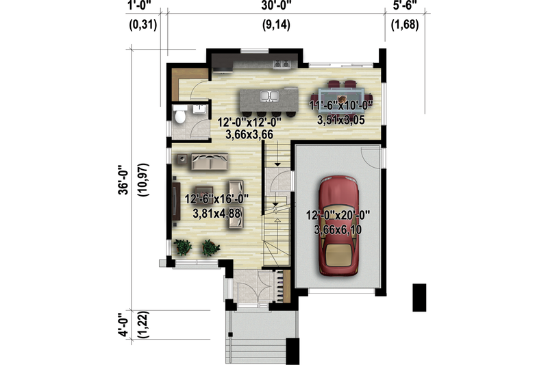 House Blueprint - Floor Plan - Main Floor 1 for Contemporary House Plan #25-4308 - 3 bed, 1 bath