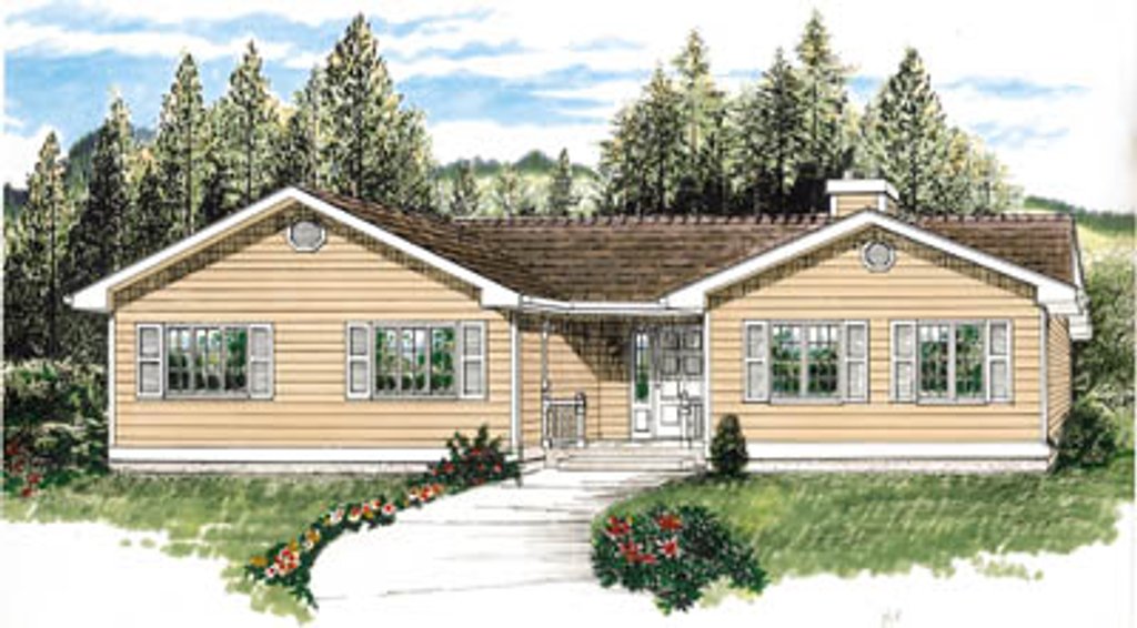 Exterior - Front Elevation 2 for Ranch House Plan #47-468 - 3 bed, 2 bath