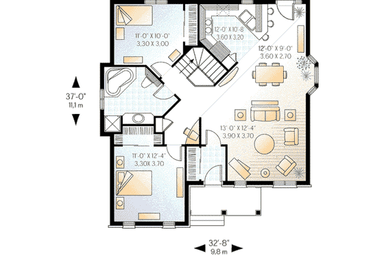 Floor Plan - Main Floor for European House Plan #23-323 - 2 bed, 1 bath