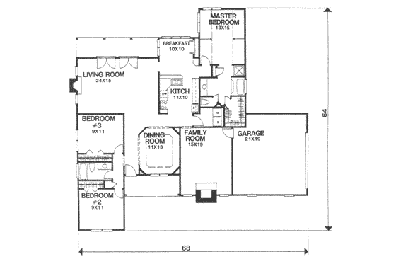 Floor Plan - Main Floor for Ranch House Plan #30-175 - 3 bed, 2 bath