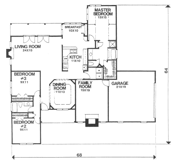 Ranch Floor Plan - Main Floor Plan #30-175