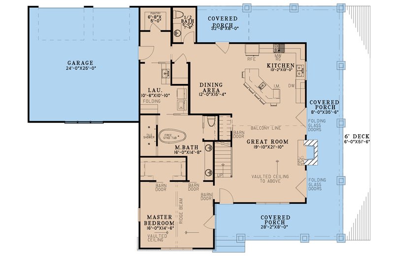 House Blueprint - Floor Plan - Main Floor for Cottage House Plan #923-307 - 3 bed, 2.5 bath