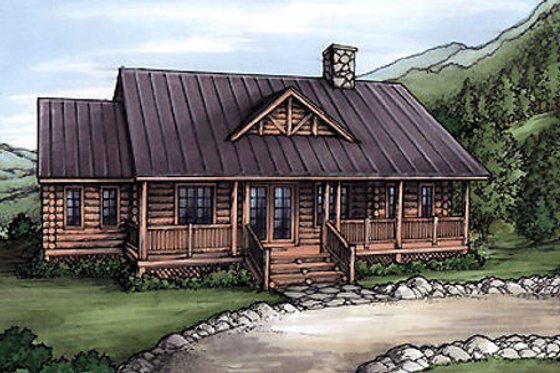 Exterior - Front Elevation for Log House Plan #115-153 - 3 bed, 2 bath