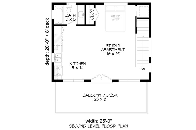 Home Plan - Floor Plan - Main Floor for Southern House Plan #932-1309 - 1 bed, 1 bath