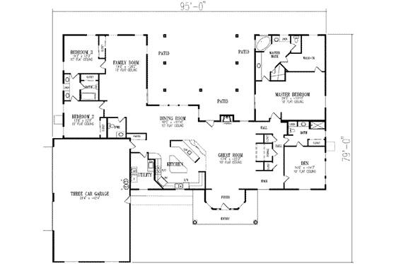 Floor Plan - Main Floor for Ranch House Plan #1-866 - 3 bed, 4 bath