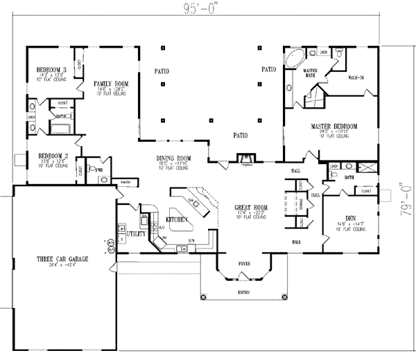 Architectural House Design - Ranch Floor Plan - Main Floor Plan #1-866