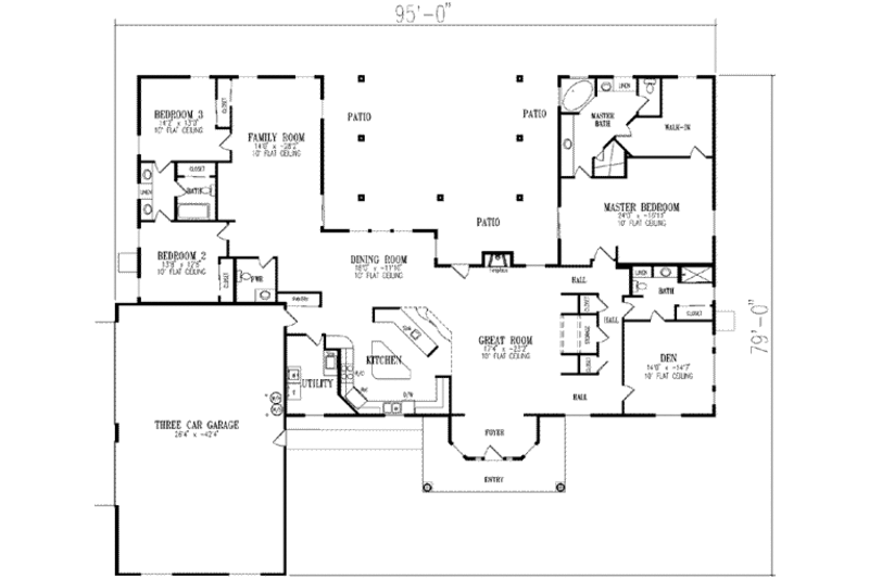 Ranch Style House Plan - 3 Beds 4 Baths 3618 Sq/Ft Plan #1-866 ...