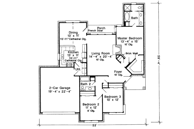 Home Plan - Floor Plan - Main Floor for European House Plan #410-177 - 3 bed, 2 bath