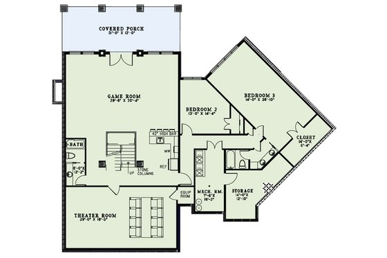 Floor Plan - Lower Floor for Craftsman House Plan #17-2500 - 3 bed, 4 bath