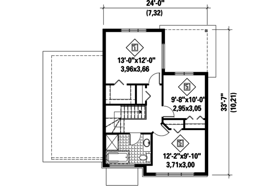 Floor Plan - Upper Floor for Contemporary House Plan #25-4623 - 3 bed, 1 bath