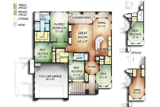 Floor Plan - Main Floor for Adobe / Southwestern House Plan #24-226 - 4 bed, 2 bath