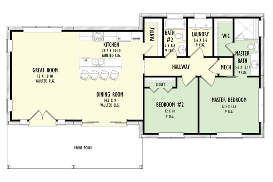 Floor Plan - Main Floor for Barndominium House Plan #1092-46 - 2 bed, 2 bath