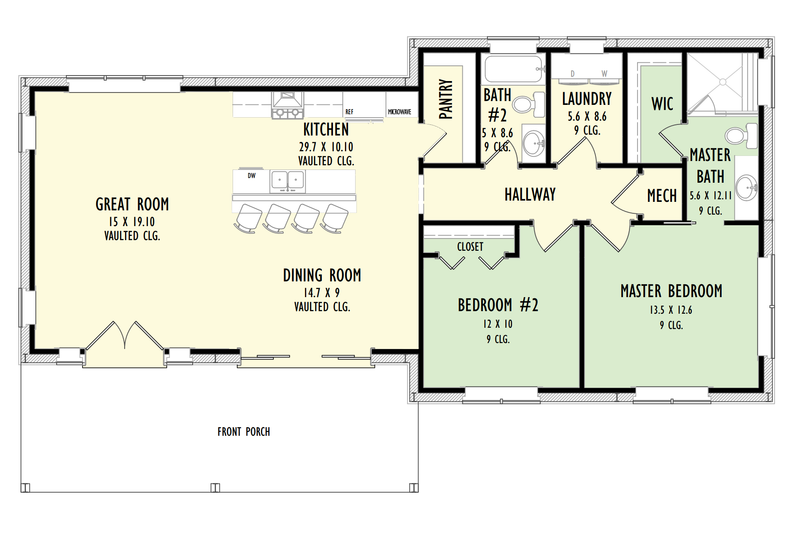 House Design - Floor Plan - Main Floor for Barndominium House Plan #1092-46 - 2 bed, 2 bath
