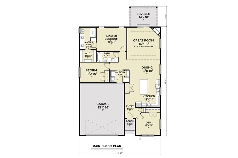 Architectural House Design - Floor Plan - Main Floor for Craftsman House Plan #1070-274 - 3 bed, 2 bath