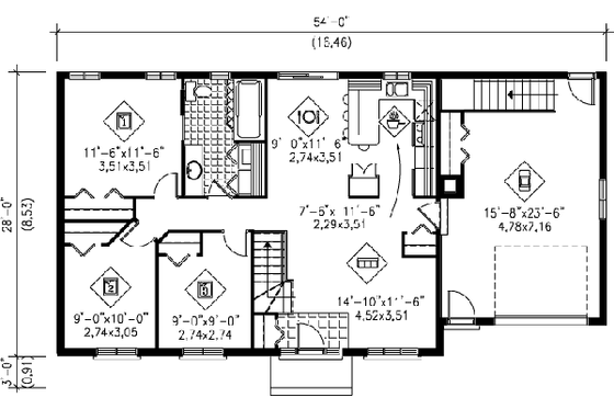 Floor Plan - Main Floor for Ranch House Plan #25-4104 - 3 bed, 1 bath
