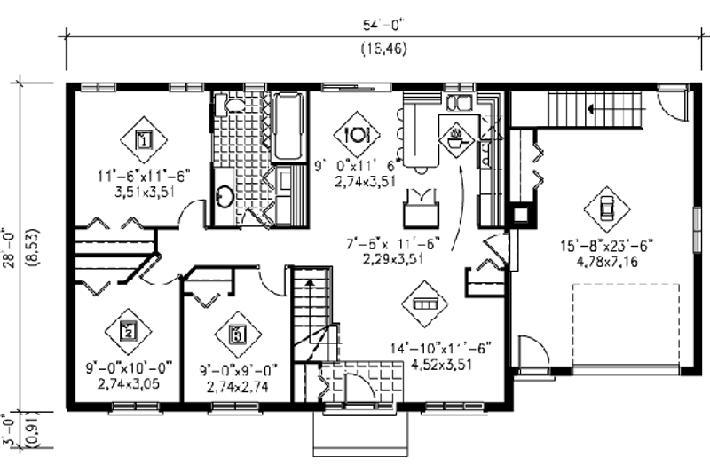 Dream House Plan - Floor Plan - Main Floor for Ranch House Plan #25-4104 - 3 bed, 1 bath