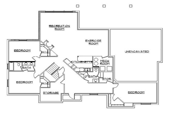 Floor Plan - Lower Floor for European House Plan #5-363 - 6 bed, 4 bath