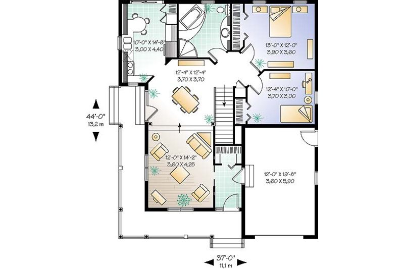 Home Plan - Floor Plan - Main Floor for Farmhouse House Plan #23-135 - 2 bed, 1 bath
