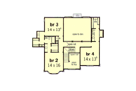 Floor Plan - Upper Floor for European House Plan #16-232 - 4 bed, 3.5 bath