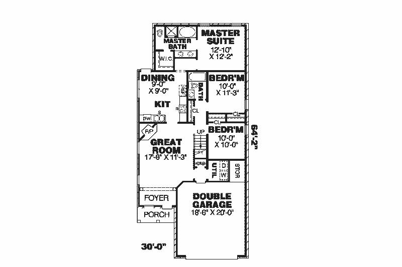 Architectural House Design - Floor Plan - Main Floor for Southern House Plan #34-139 - 3 bed, 2 bath