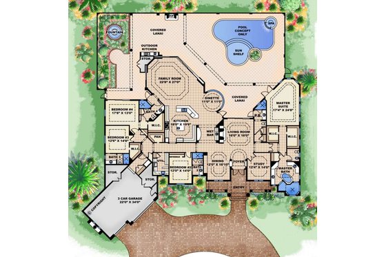Floor Plan - Main Floor for European House Plan #27-530 - 4 bed, 5 bath