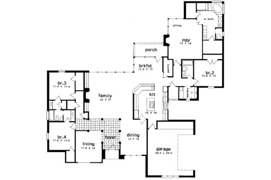 Floor Plan - Main Floor for European House Plan #301-115 - 4 bed, 3 bath