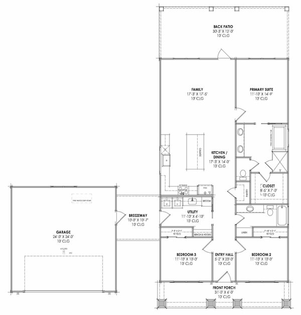 Home Plan - Floor Plan - Main Floor for Craftsman House Plan #1096-205 - 3 bed, 2 bath