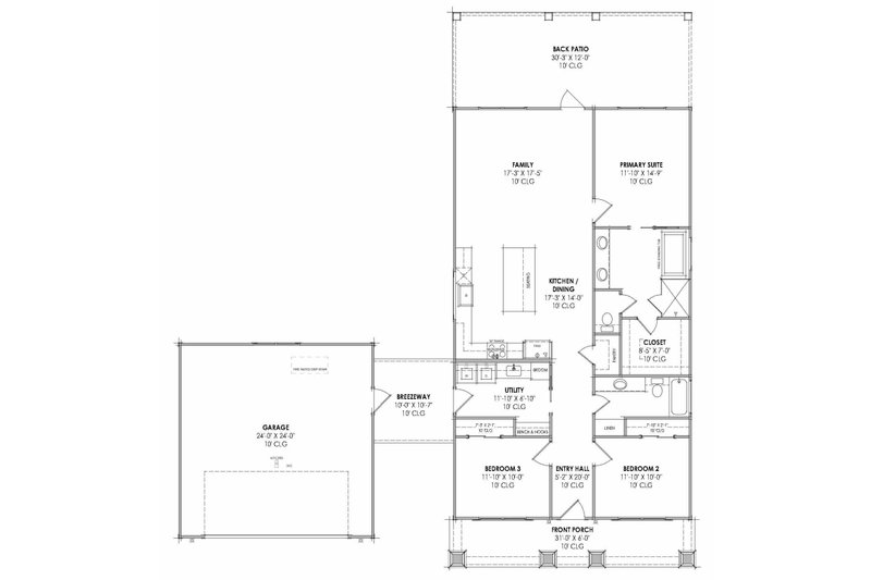 Home Plan - Floor Plan - Main Floor for Craftsman House Plan #1096-205 - 3 bed, 2 bath