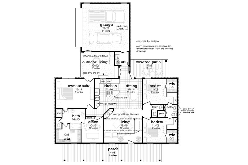 Home Plan - Floor Plan - Main Floor for Farmhouse House Plan #45-637 - 3 bed, 2.5 bath