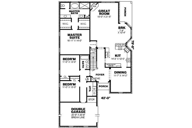 Home Plan - Floor Plan - Main Floor for Southern House Plan #34-183 - 4 bed, 3 bath