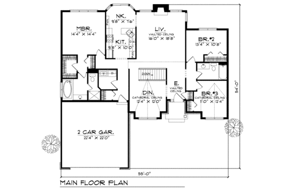 Floor Plan - Main Floor for Traditional House Plan #70-180 - 3 bed, 2 bath