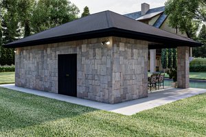 Exterior - Rear Elevation for Mediterranean House Plan #455-267, 0.5 bath