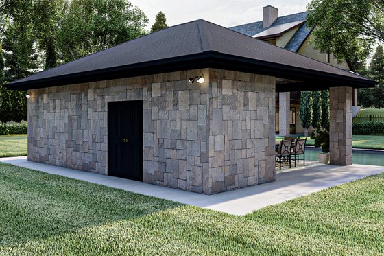 Exterior - Rear Elevation for Mediterranean House Plan #455-267, 0.5 bath