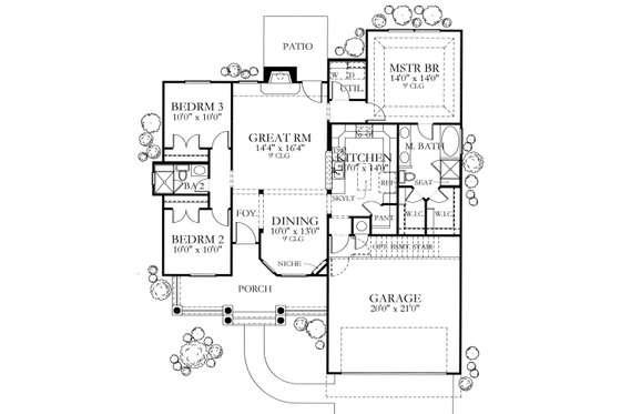 Floor Plan - Main Floor for Mediterranean House Plan #80-104 - 3 bed, 2 bath