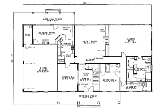 Floor Plan - Main Floor for Southern House Plan #17-2007 - 5 bed, 4 bath