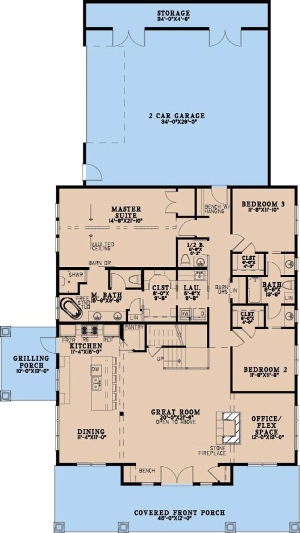 House Plan Design - Floor Plan - Main Floor for Farmhouse House Plan #923-506 - 3 bed, 3.5 bath