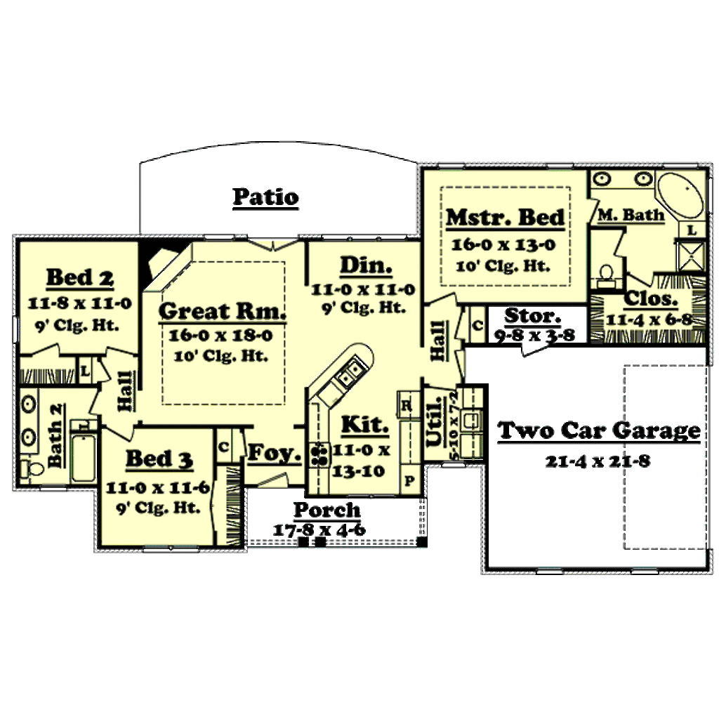 Ranch Style House Plan 3 Beds 2 Baths 1600 Sq Ft Plan 