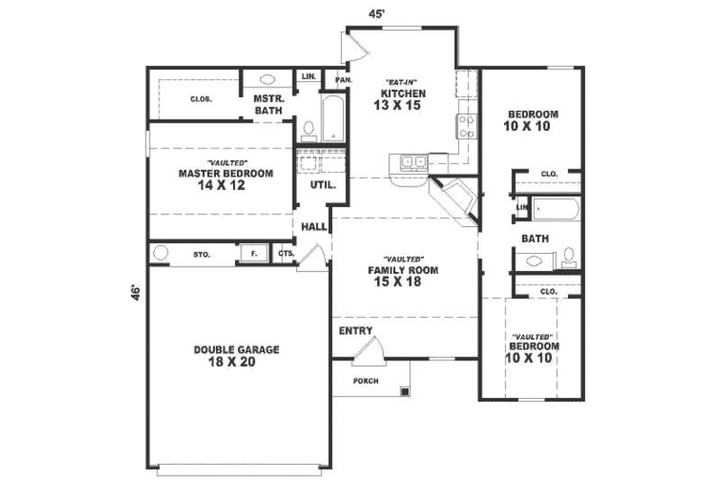 Traditional Style House Plan - 3 Beds 2 Baths 1199 Sq/Ft Plan #81-144 ...