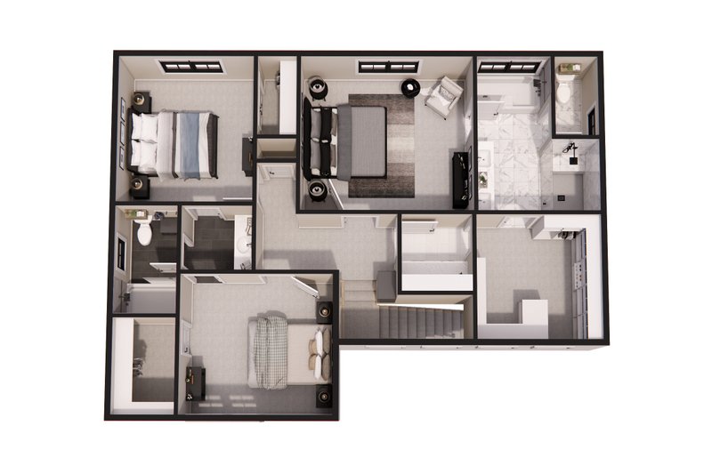 House Blueprint - Floor Plan - Upper Floor 1 for Bungalow House Plan #51-1375 - 4 bed, 3.5 bath