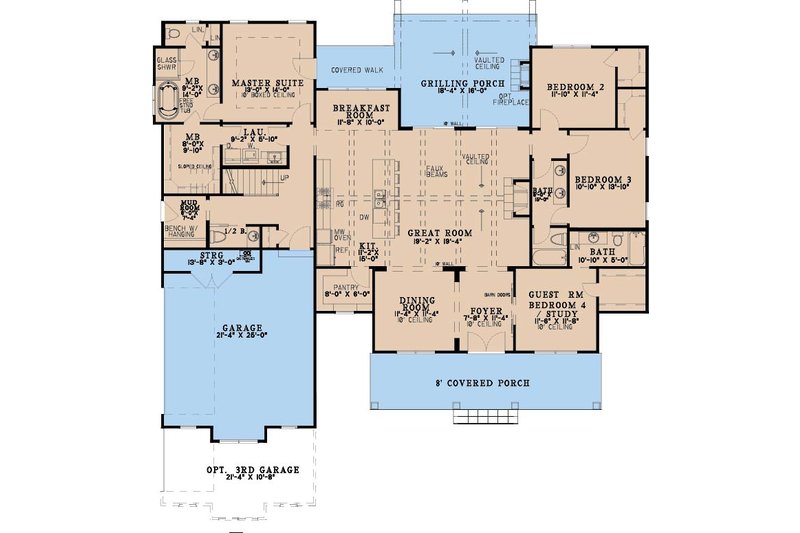House Blueprint - Floor Plan - Main Floor for Farmhouse House Plan #923-462 - 4 bed, 3.5 bath