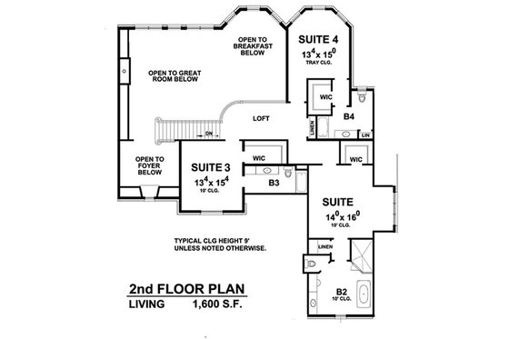 Floor Plan - Upper Floor for European House Plan #20-2388 - 4 bed, 4.5 bath