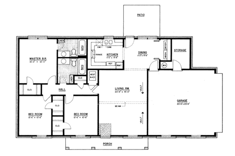 Ranch Style House Plan - 3 Beds 2 Baths 1243 Sq/Ft Plan #36-356 ...