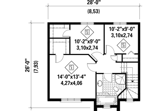 Floor Plan - Upper Floor for European House Plan #25-4714 - 3 bed, 1 bath