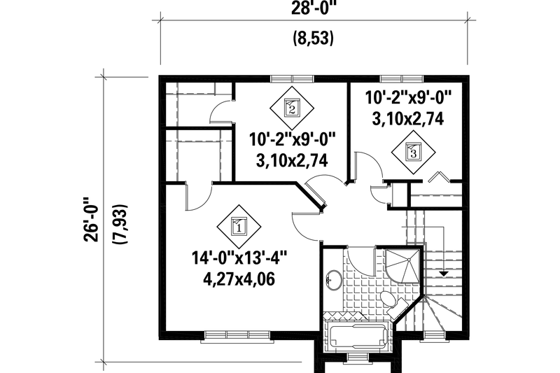 Home Plan - Floor Plan - Upper Floor for European House Plan #25-4714 - 3 bed, 1 bath