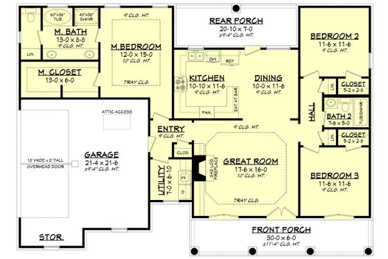 Floor Plan - Main Floor for Traditional House Plan #430-13 - 3 bed, 2 bath