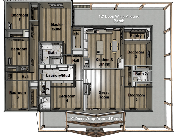 Architectural House Design - Floor Plan - Main Floor 3 for Farmhouse House Plan #44-317 - 7 bed, 3 bath