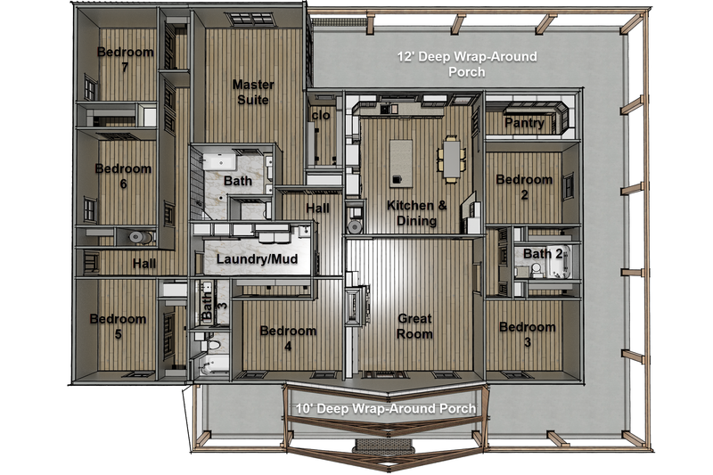Architectural House Design - Floor Plan - Main Floor 3 for Farmhouse House Plan #44-317 - 7 bed, 3 bath