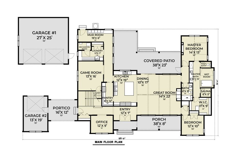House Blueprint - Floor Plan - Main Floor for Farmhouse House Plan #1070-230 - 4 bed, 3 bath