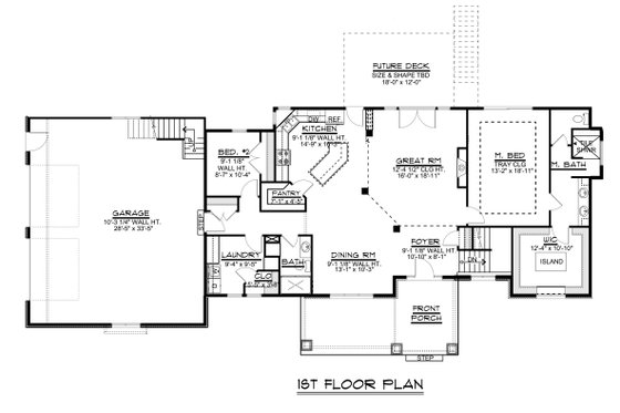 Floor Plan - Main Floor for Craftsman House Plan #1064-30 - 4 bed, 3 bath