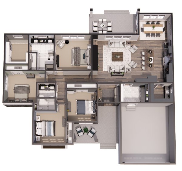 House Blueprint - Floor Plan - Main Floor 1 for Farmhouse House Plan #51-1227 - 4 bed, 2 bath
